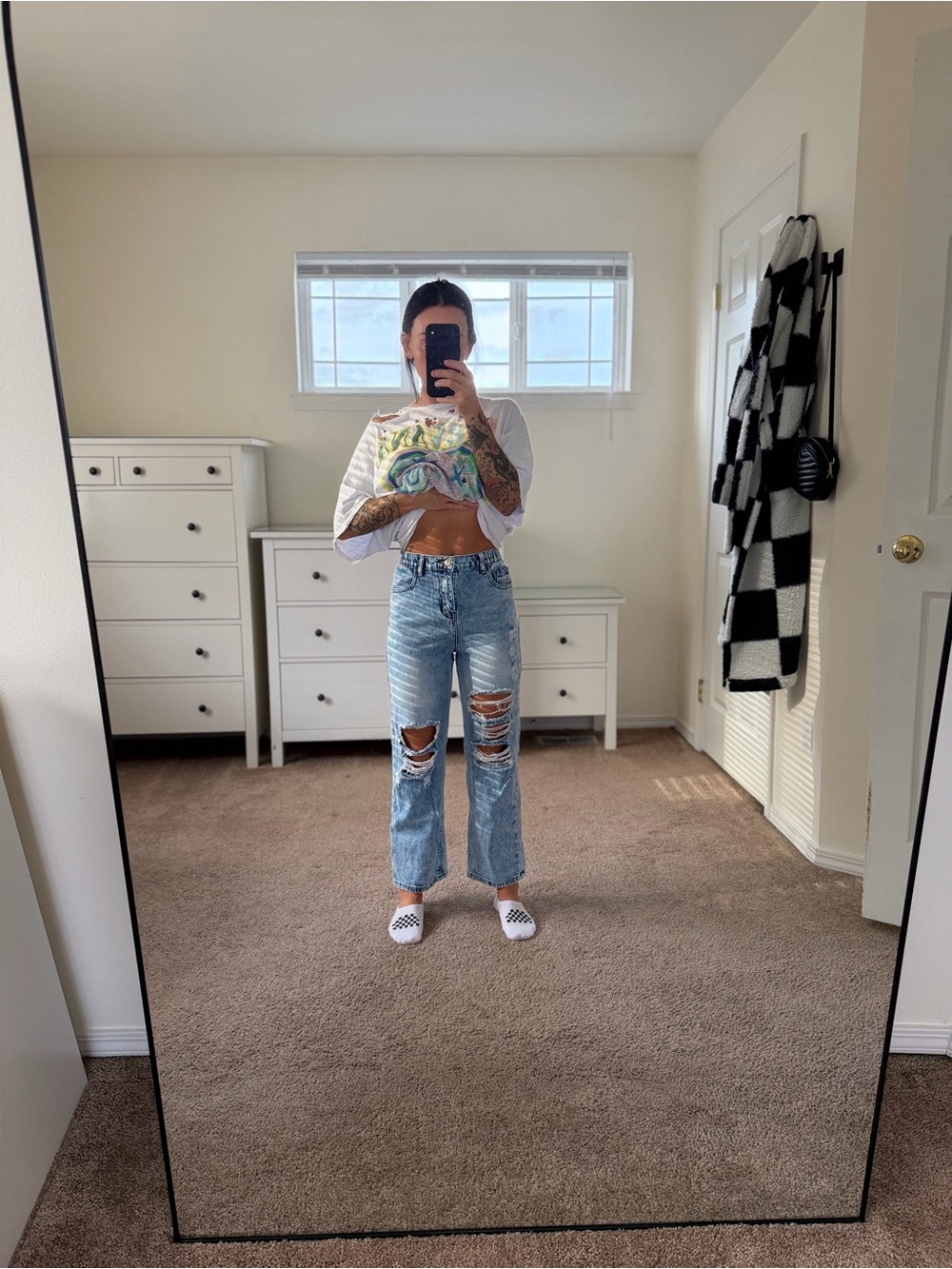 High-Rise Light Wash Ripped Straight Jeans KIDS 12y